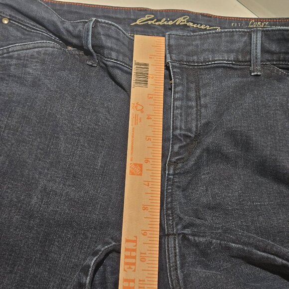 Eddie Bauer Women's Jeans Size 14 Curvy Fit "Trouser" Leg Wide Leg Flare Dark - Picture 8 of 9